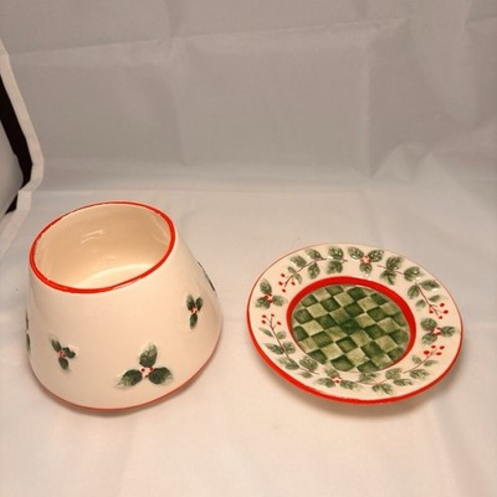Vintage Yankee Candle Holly Berry Ceramic Jar Candle Shade Plate Christmas 3”